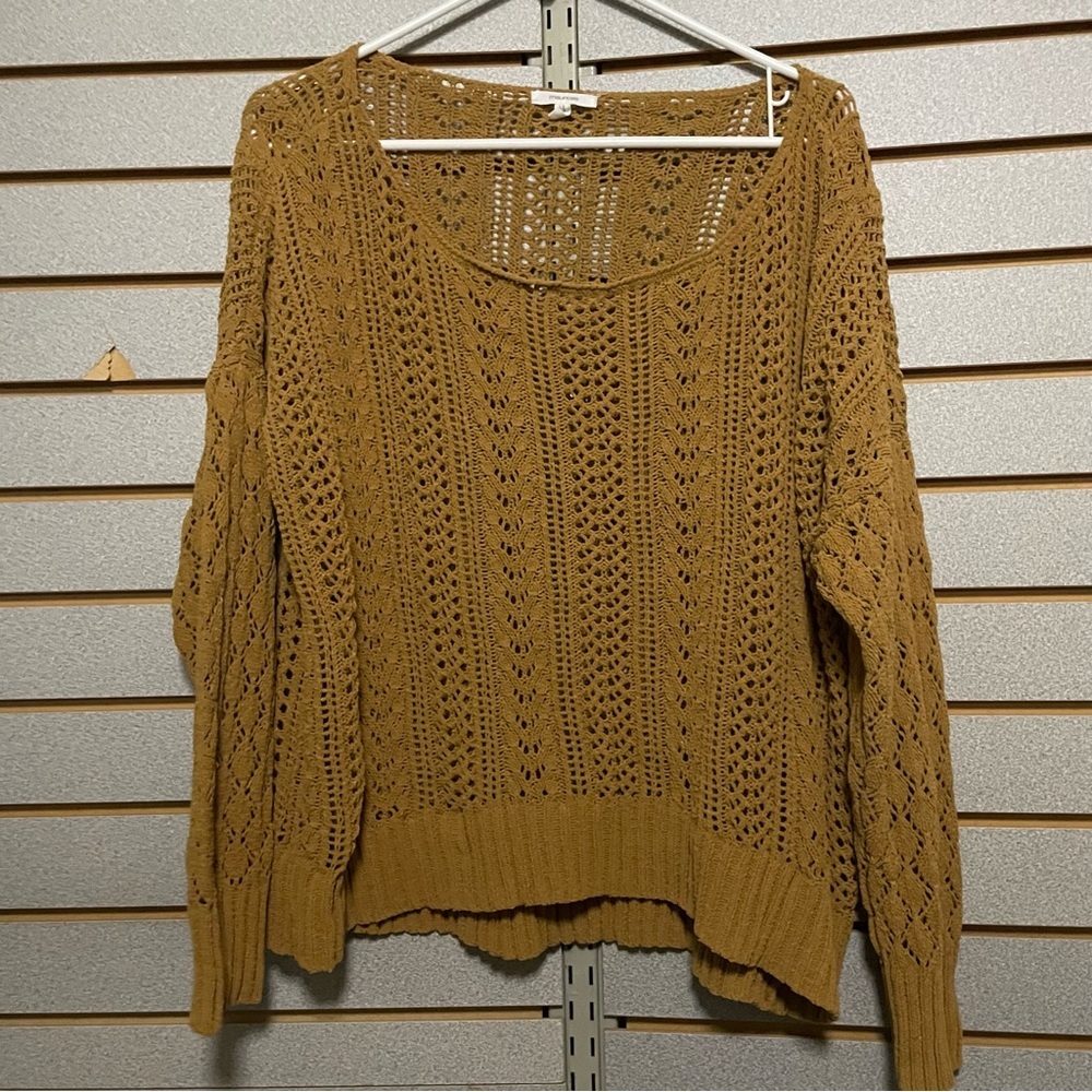 Maurice’s Mustard Color Holey Sweater Large Loose Knit